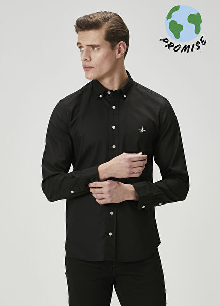 Slim Fit Black Oxford Shirt