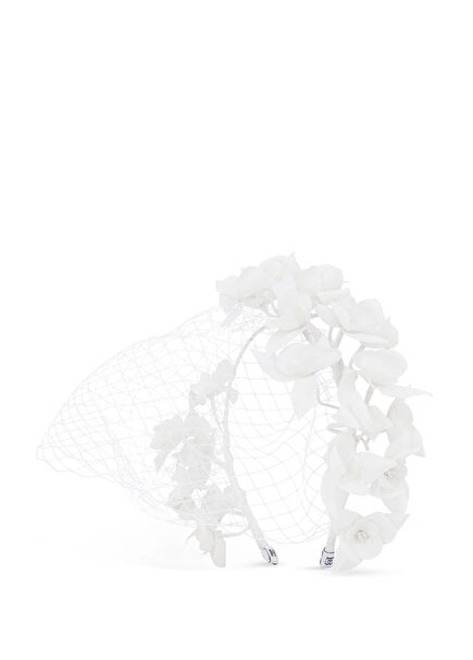 Flera Kumaş Çiçek ve File Tül Duvak Aksesuarı