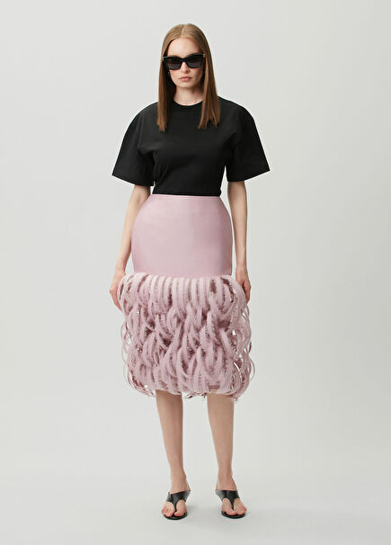 Pink Fluffy Wool Pencil Skirt