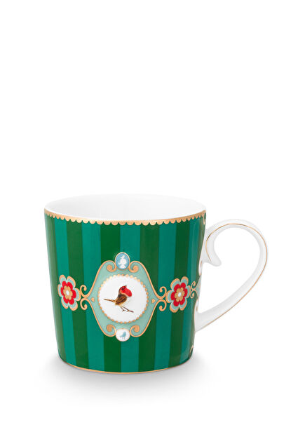 Love Birds Çizgili Madalyon Porselen Kupa