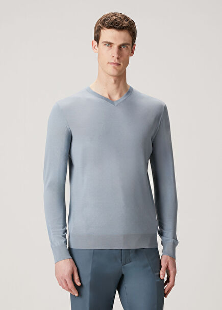 Gri V Yaka Yün Kazak