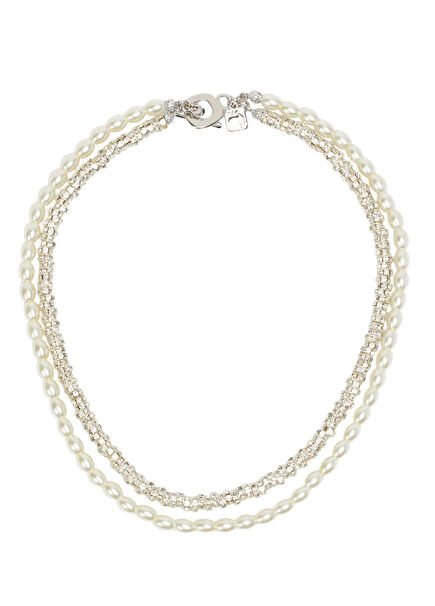 Silver 2-Stone Pearl Women's Necklace