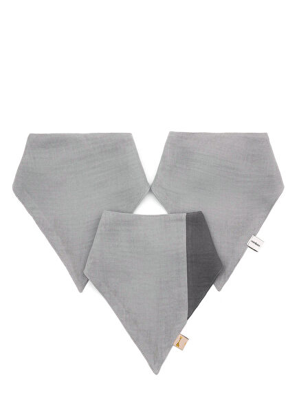 Gri Yumuşak ve Nefes Alabilen 3’lü Müslin Bebek Fular Önlük Seti