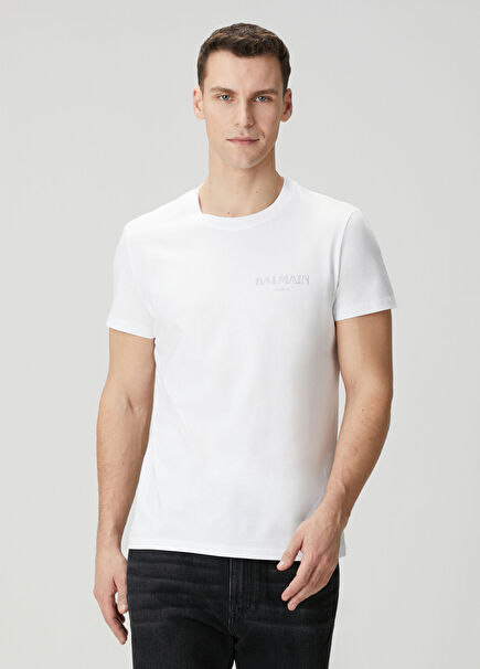 Beyaz Logolu Organik Pamuk T-shirt