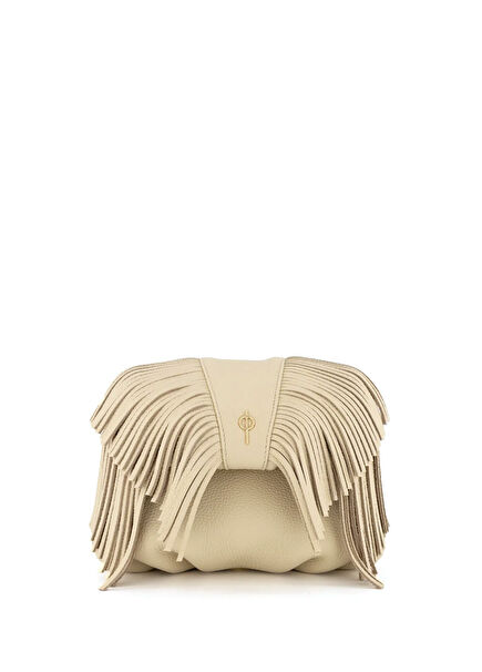 Mini Fringe Leda Beige Women's Leather Handbag