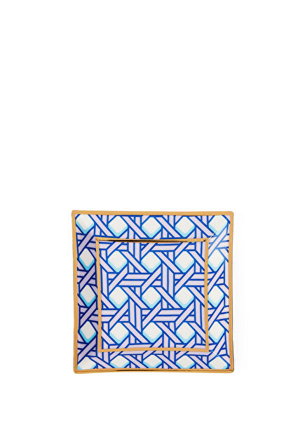 Basketweave Mor Seramik Dekoratif Tabak