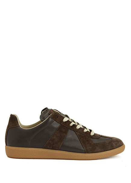 Replica Koyu Haki Erkek Deri Sneaker