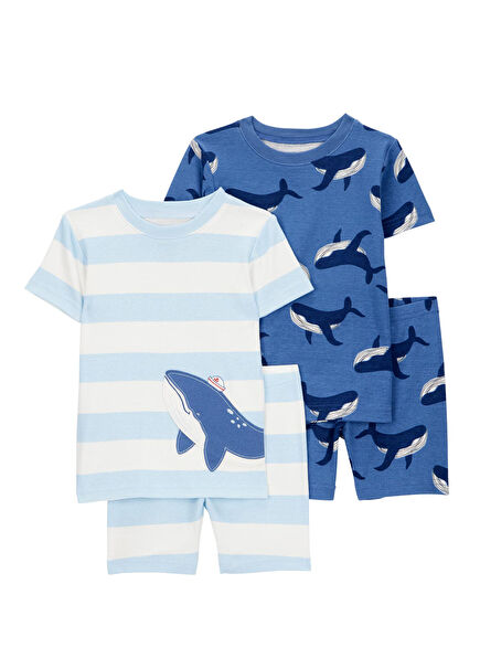 Renkli Kısa Kollu Erkek Çocuk 4'lü Pijama Set