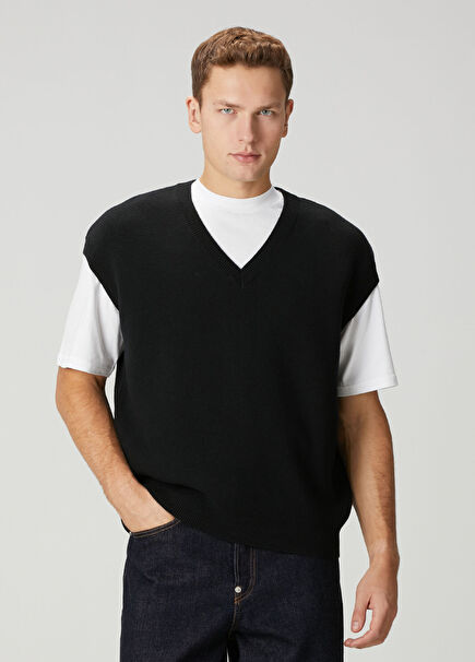 Black Wool Knit Vest
