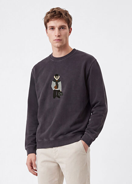Anthracite Dog Appliqué Oversized Sweatshirt