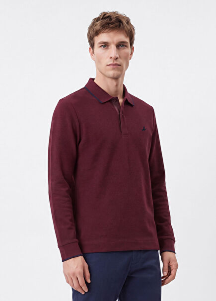 Comfort Fit Mürdüm Polo Yaka Ottoman Sweatshirt