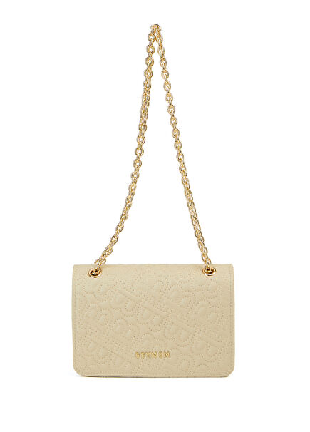 Beige Logo Patterned Women'S Handbag