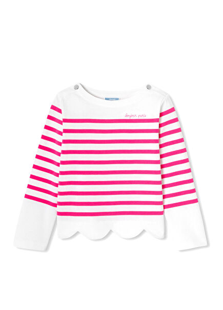 Pembe Denizci Çizgili Uzun Kollu Kız Çocuk T-Shirt