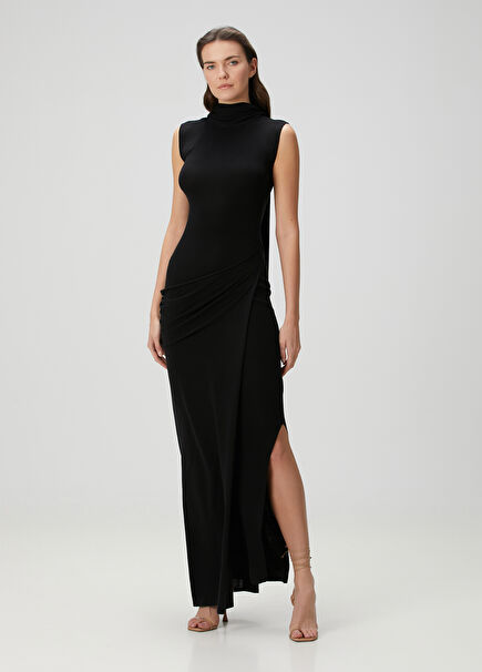 Nou Black Maxi Silk Evening Dress
