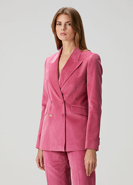 Angela Fuşya Fitilli Kadife Blazer