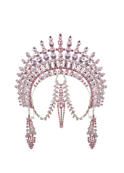 Byzantine Headpiece Pink Silver Plated Crystal Stone Women's Hair Accessory