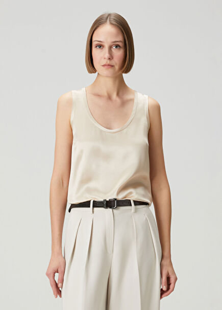 Beige Silk Satin Blouse
