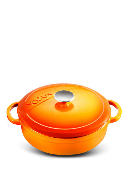 Kitchenware Amusant Orange Shallow Cast Iron Pot 24 cm