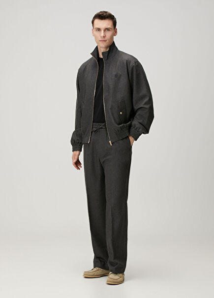 Antrasit Beli Kordonlu Yün Pantolon