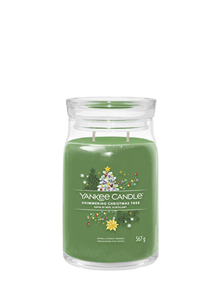 Shimmering Christmas Tree Green Large Candle