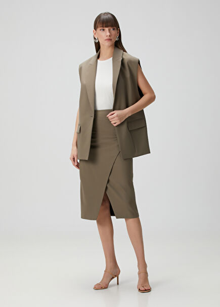 Caya Khaki Midi Wrap Skirt
