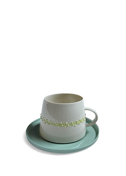 Glamor Polka Mint Porselen Kahve Fincanı ve Tabağı
