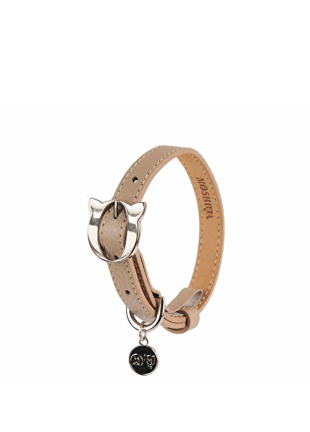 Lilo Beige Leather Cat Collar