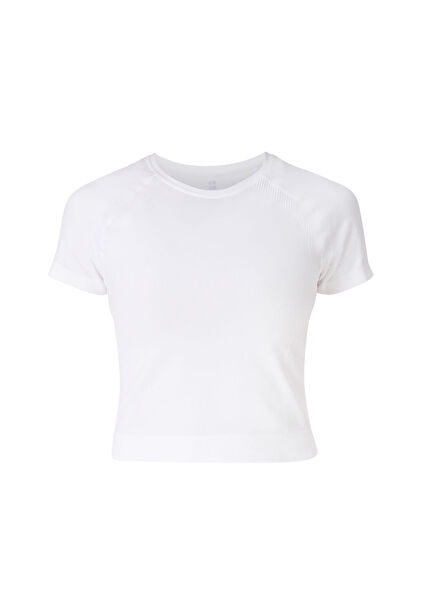 Athlete Crop Seamless Workout Beyaz Kadın Spor T-shirt