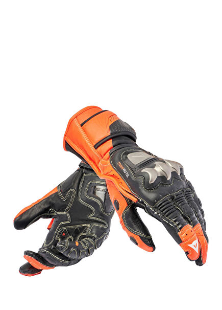 Full Metal 7 Black Red Fluo Deri Erkek Motosiklet Eldiveni