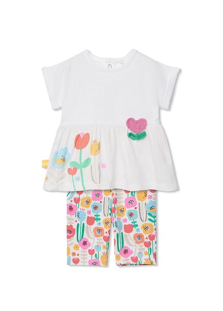 Renkli Çiçek Desenli Taytlı Kız Bebek 2'li Set