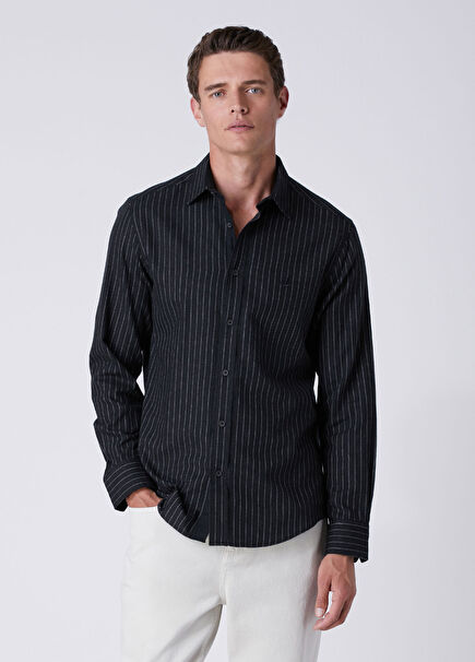 Comfort Fit Black Wool Blend Flannel Shirt