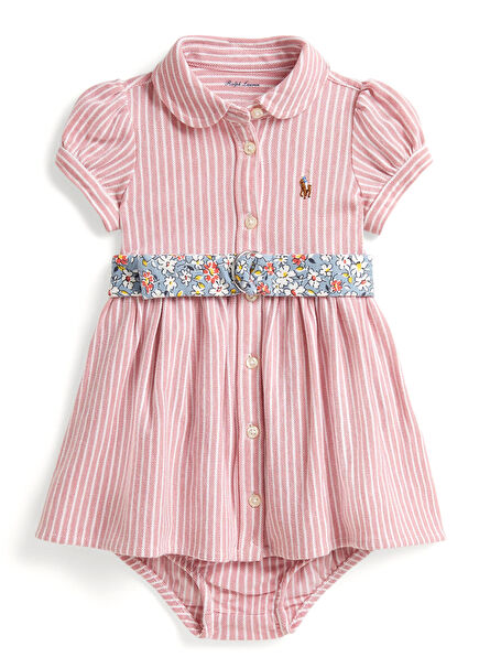 Pembe Çizgili Kız Bebek Elbise