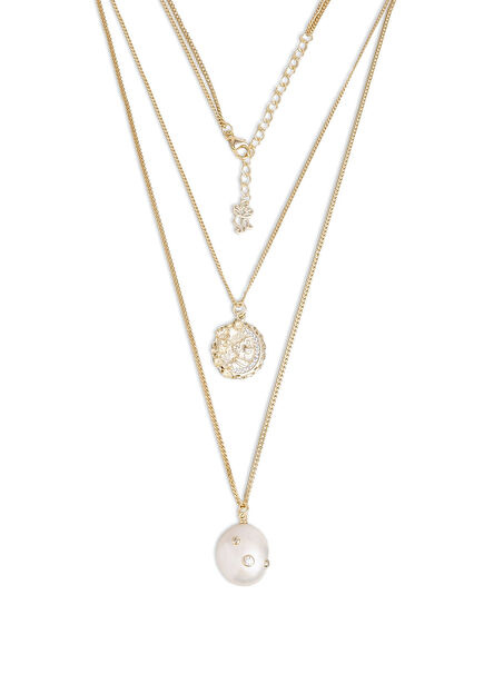 Rönesans İkili İnci 18 Ayar Sarı Altın Kaplama 925 Ayar Gümüş Kadın Kolye