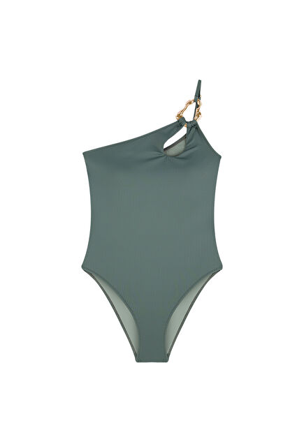 Talisa Dark Sage Green Accessory One Shoulder Women's Swimsuit