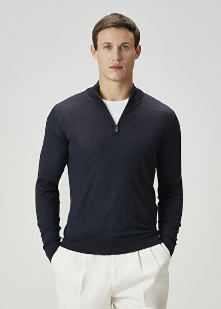 Navy Blue Wool Cardigan