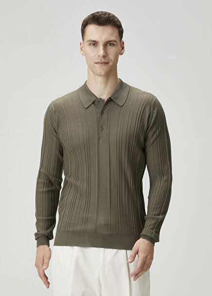 Flinn Khaki Polo Wool Sweater