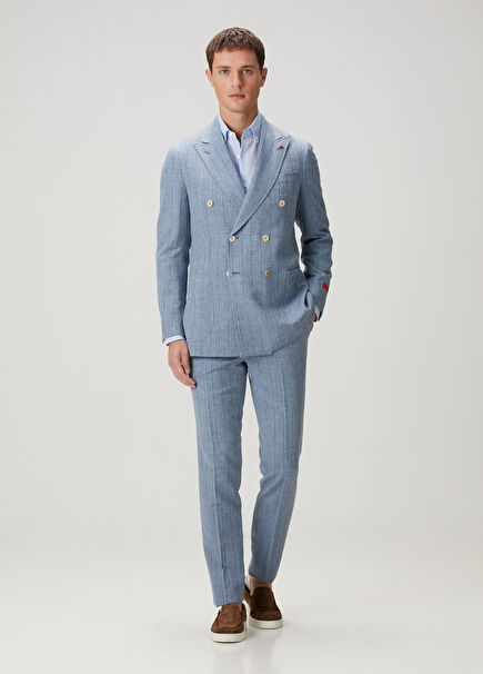 Light Blue Stripe Pattern Double-Breasted Suit