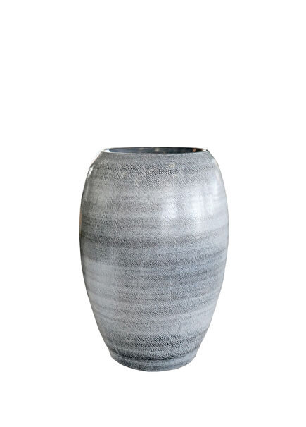 Ayla Seramik Darbeli Siyah Uzun Saksı 30 cm