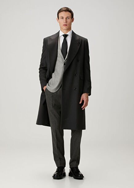 Navy Blue Wool Double-Breasted Coat