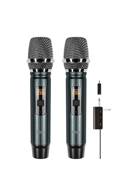 Siyah Kablosuz Çift Kanallı Alıcı + 2’li Mikrofon Sistemi