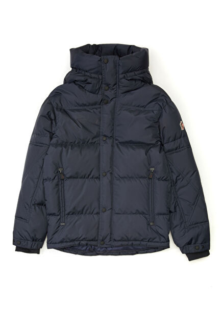 Koyu Mavi Kapüşonlu Erkek Çocuk Puff Mont