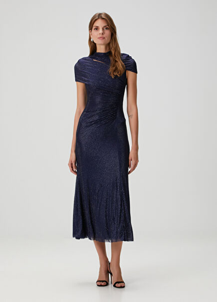 Navy Crystal Midi Cocktail Dress