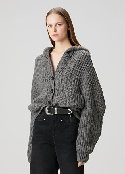 Grey Hooded Cashmere Cardigan