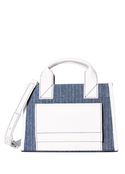 Stitched Pocket Mini Lacivert Çizgili Beyaz Kadın Omuz Çantası