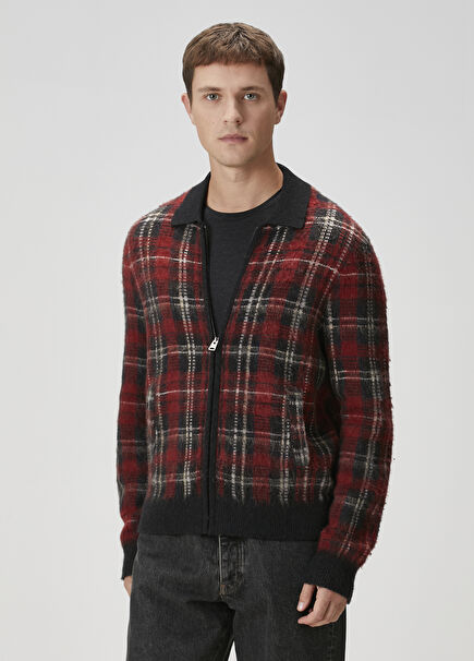 Nettle Red Black Knit Cardigan