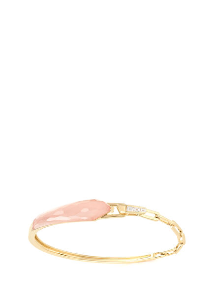 Peach Coral Crystal Detailed Women's Gold Bracelet