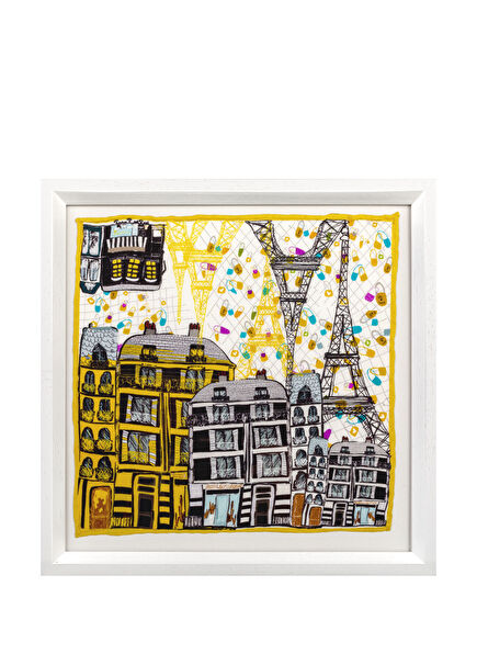 Love Lock Bridge Wooden Framed Silk Scarf Painting