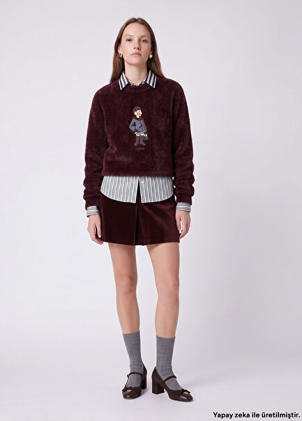 Bordo A Kesim Mini Kadife Etek