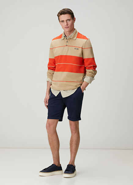 Navy Blue Waist Corded Lyocell Shorts