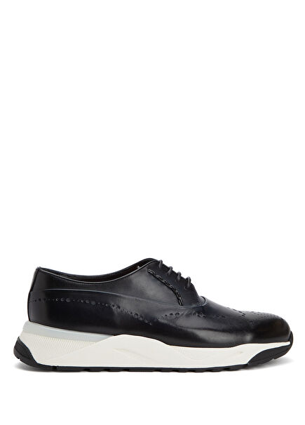 Navy Blue Men's Leather Sneakers